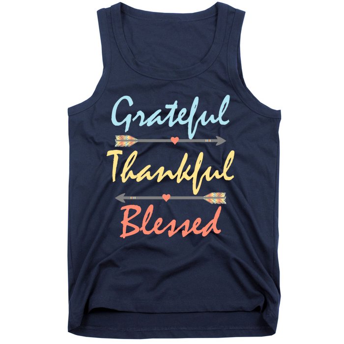 Grateful Thankful Blessed Colorful Thanksgiving Tank Top