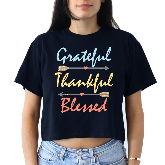 Grateful Thankful Blessed Colorful Thanksgiving Crop Top
