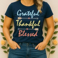 Grateful Thankful Blessed Colorful Thanksgiving Womens T-Shirt