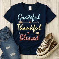 Grateful Thankful Blessed Colorful Thanksgiving Womens T-Shirt