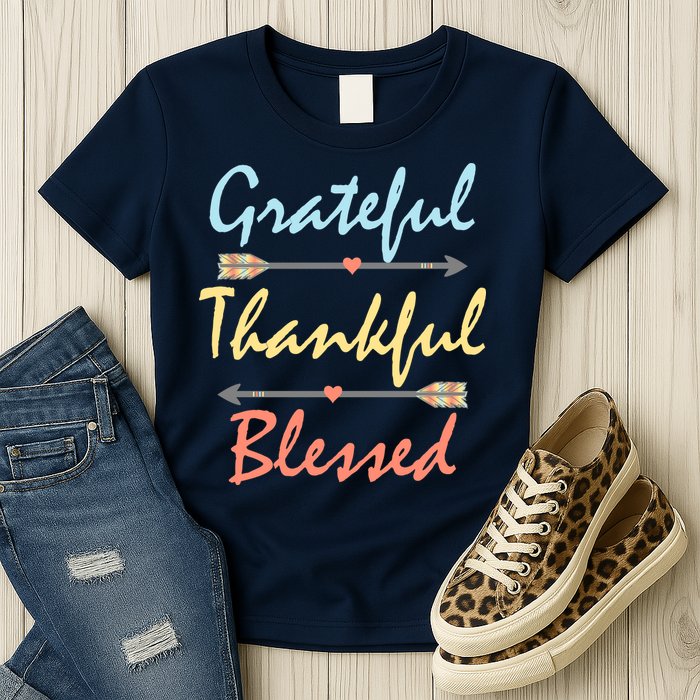 Grateful Thankful Blessed Colorful Thanksgiving Womens T-Shirt