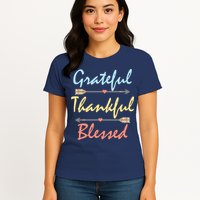 Grateful Thankful Blessed Colorful Thanksgiving Womens T-Shirt
