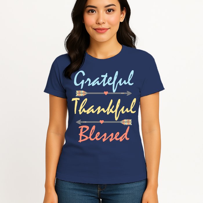 Grateful Thankful Blessed Colorful Thanksgiving Womens T-Shirt