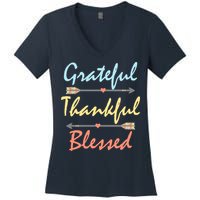 Grateful Thankful Blessed Colorful Thanksgiving Women's V-Neck T-Shirt