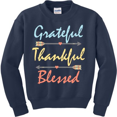 Grateful Thankful Blessed Colorful Thanksgiving Kids Sweatshirt