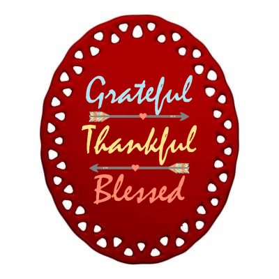 Grateful Thankful Blessed Colorful Thanksgiving Ceramic Oval Ornament