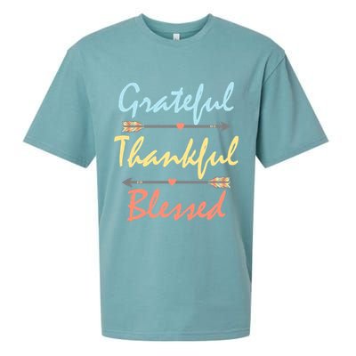 Grateful Thankful Blessed Colorful Thanksgiving Sueded Cloud Jersey T-Shirt