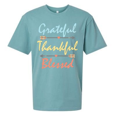 Grateful Thankful Blessed Colorful Thanksgiving Sueded Cloud Jersey T-Shirt