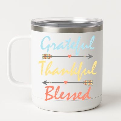 Grateful Thankful Blessed Colorful Thanksgiving 12 oz Stainless Steel Tumbler Cup