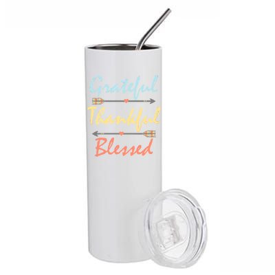 Grateful Thankful Blessed Colorful Thanksgiving Stainless Steel Tumbler