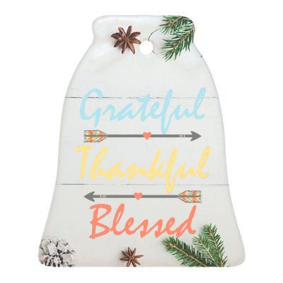 Grateful Thankful Blessed Colorful Thanksgiving Ceramic Bell Ornament