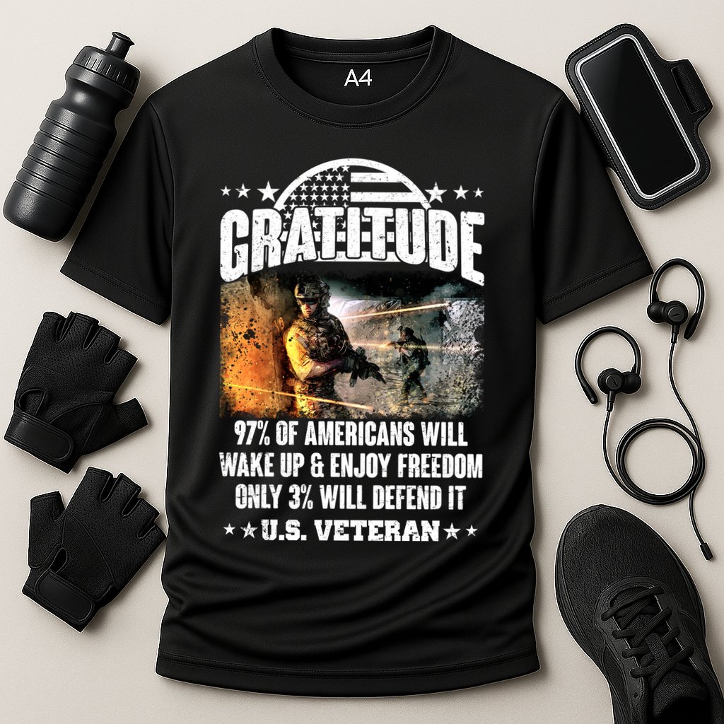 Gratitude United States of America U.S. Veteran Fact Cooling Performance Crew T-Shirt