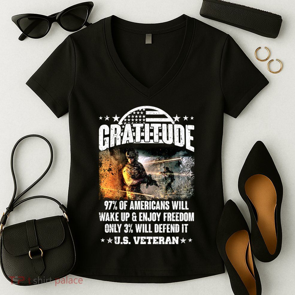 Gratitude United States of America U.S. Veteran Fact Women's V-Neck T-Shirt