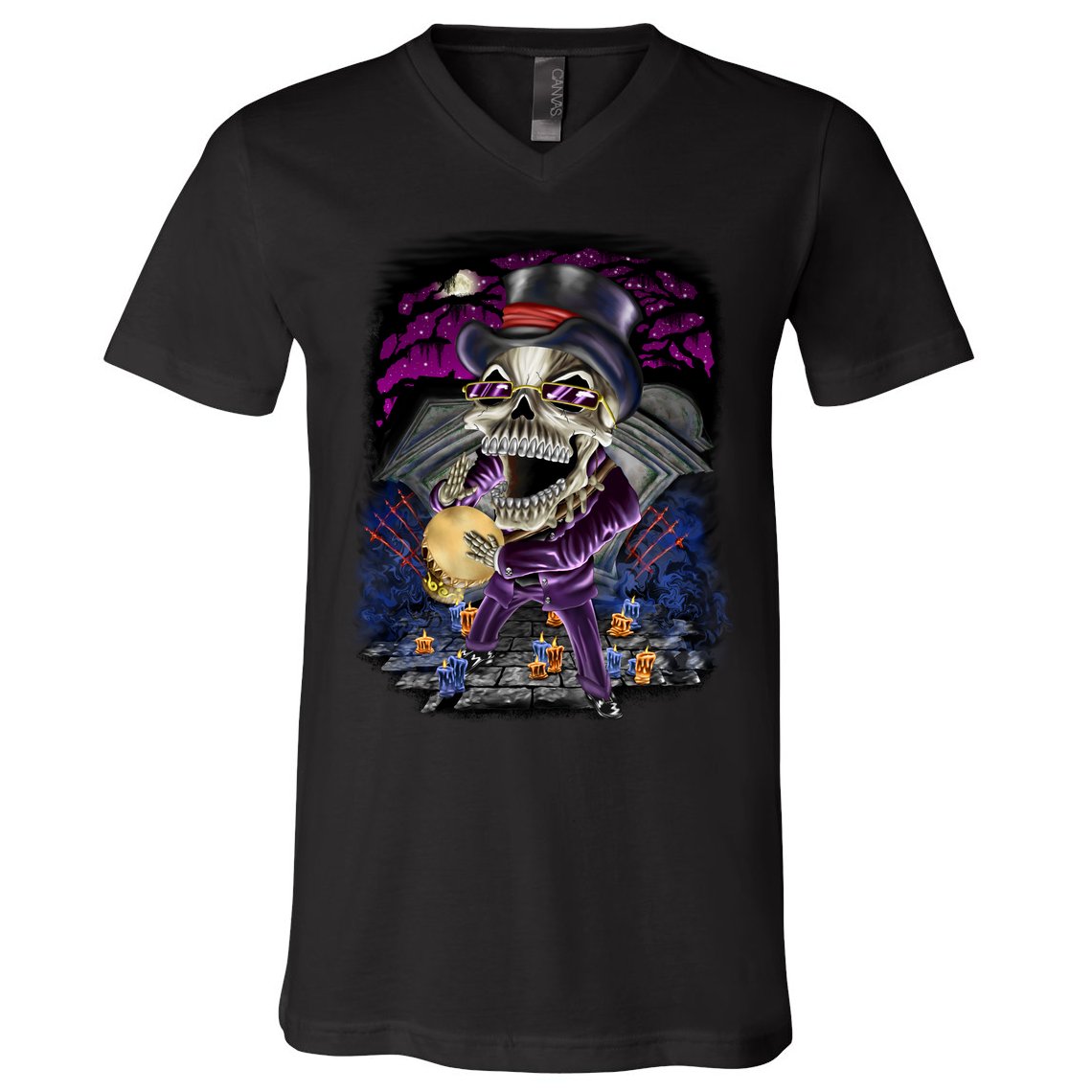 Graveyard Death Skull V-Neck T-Shirt
