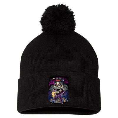 Graveyard Death Skull Pom Pom 12in Knit Beanie