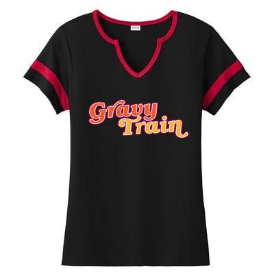 Gravy Train Retro Thanksgiving Ladies Halftime Notch Neck Tee