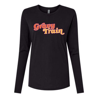 Gravy Train Retro Thanksgiving Womens Cotton Relaxed Long Sleeve T-Shirt