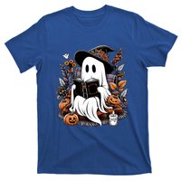 Ghost Reading Books Pumpkin Halloween Ghost Spooky Season Teacher Outfit T-Shirt