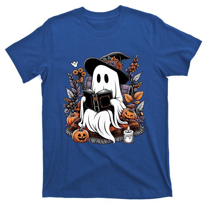 Ghost Reading Books Pumpkin Halloween Ghost Spooky Season Teacher Outfit T-Shirt