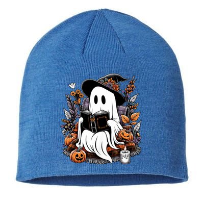 Ghost Reading Books Pumpkin Halloween Ghost Spooky Season Teacher Outfit Sustainable Beanie