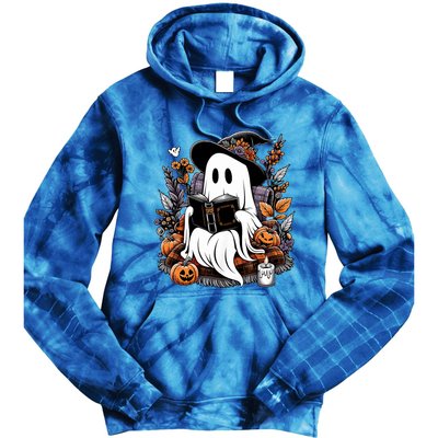 Ghost Reading Books Pumpkin Halloween Ghost Spooky Season Teacher Outfit Tie Dye Hoodie