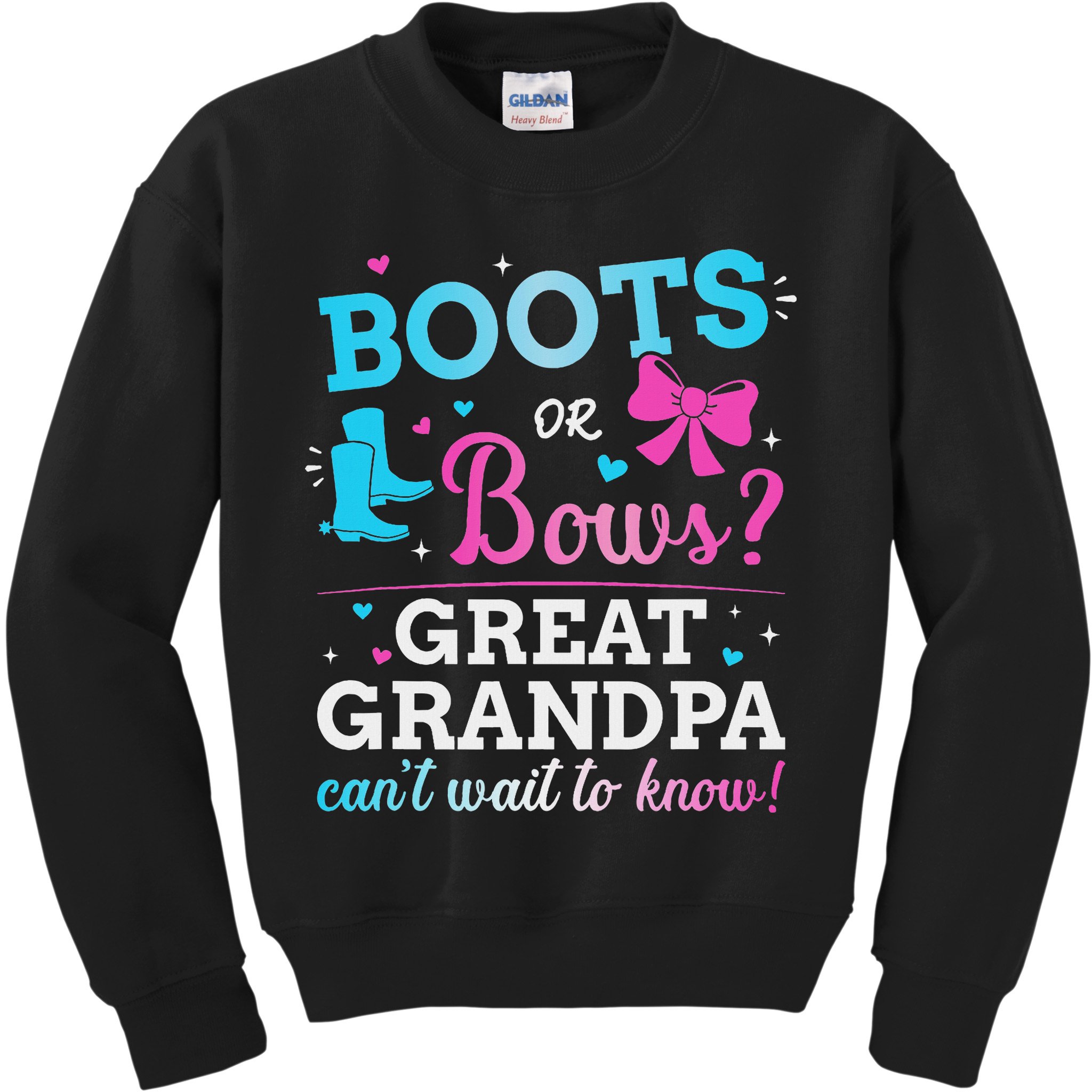 Gender Reveal Boots Or Bows Great Grandpa Baby Party Kids Sweatshirt