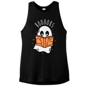 Ghost Reading Books Halloween Ladies PosiCharge Tri-Blend Wicking Tank