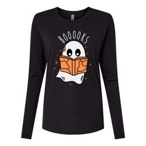 Ghost Reading Books Halloween Womens Cotton Relaxed Long Sleeve T-Shirt