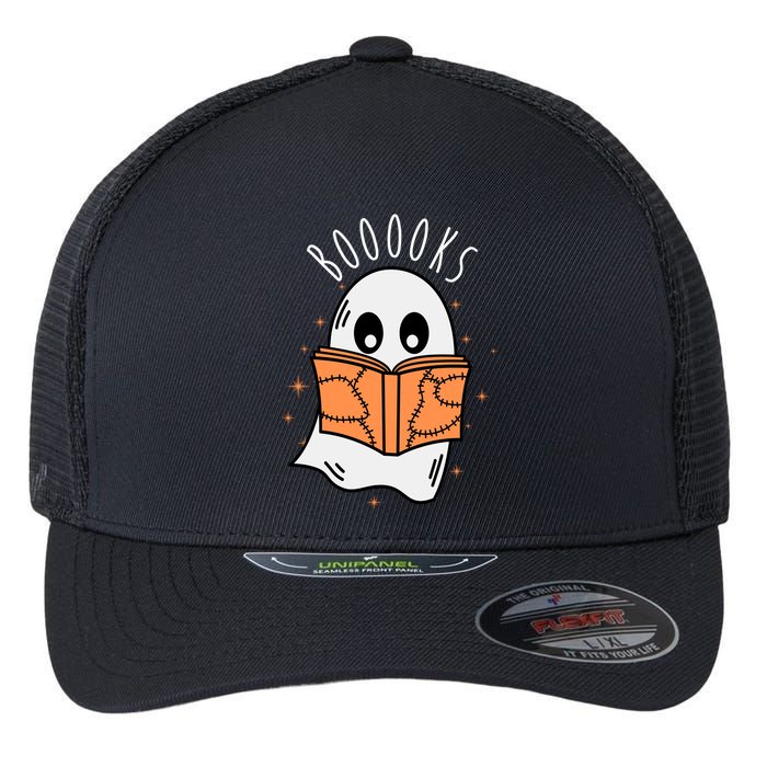 Ghost Reading Books Halloween Flexfit Unipanel Trucker Cap