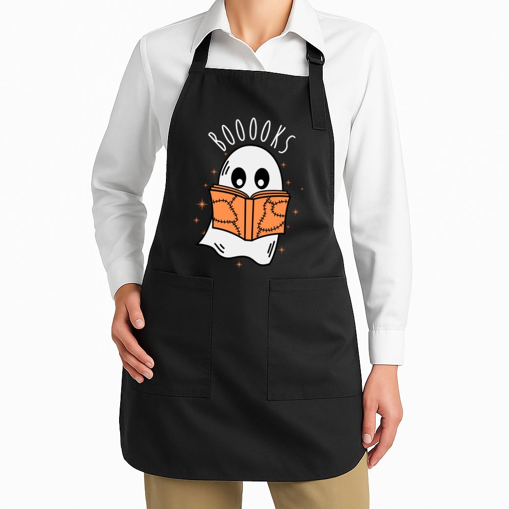 Ghost Reading Books Halloween Apron