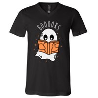 Ghost Reading Books Halloween V-Neck T-Shirt