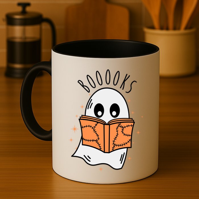 Ghost Reading Books Halloween Mug