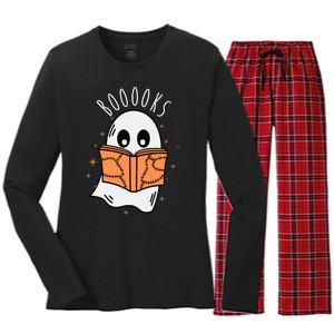 Ghost Reading Books Halloween Women's Long Sleeve Flannel Pajama Set 