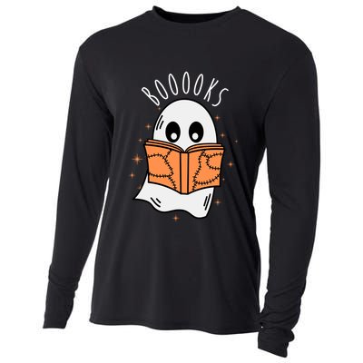 Ghost Reading Books Halloween Cooling Performance Long Sleeve Crew