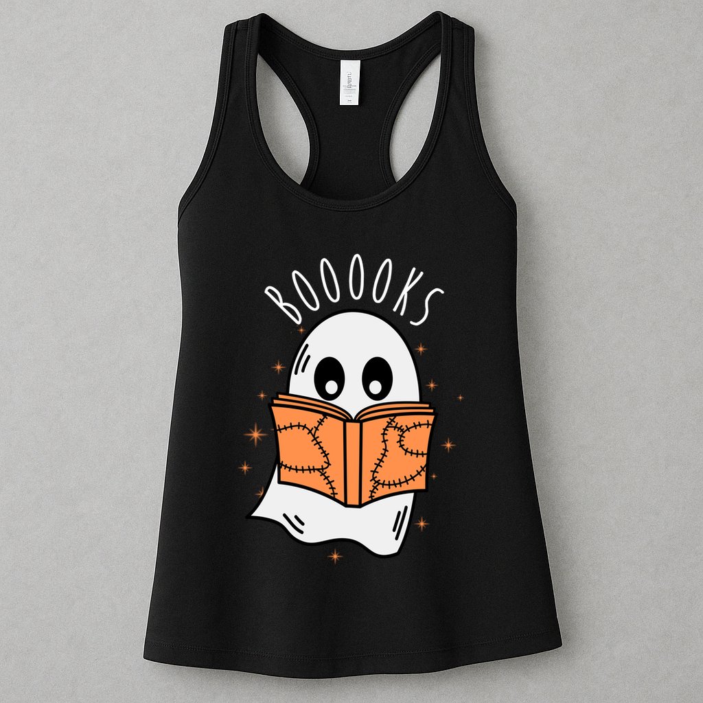 Ghost Reading Books Halloween Womens Tank Top