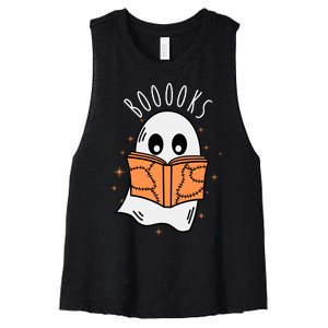 Ghost Reading Books Halloween Women's Racerback Cropped Tank