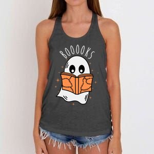 Ghost Reading Books Halloween Women's Knotted Racerback Tank