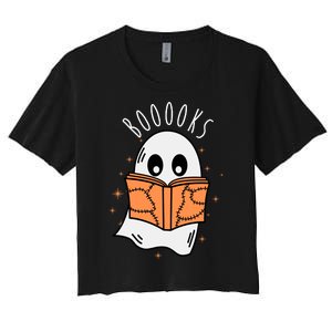 Ghost Reading Books Halloween Women's Crop Top Tee