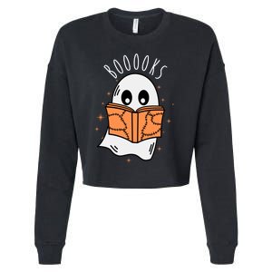 Ghost Reading Books Halloween Cropped Pullover Crew