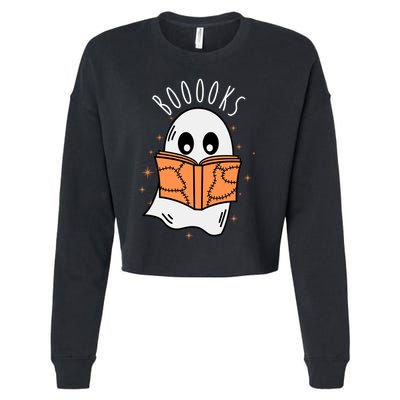 Ghost Reading Books Halloween Cropped Pullover Crew