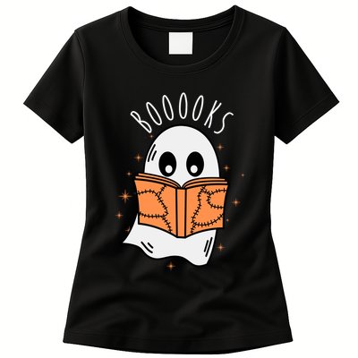 Ghost Reading Books Halloween Womens T-Shirt