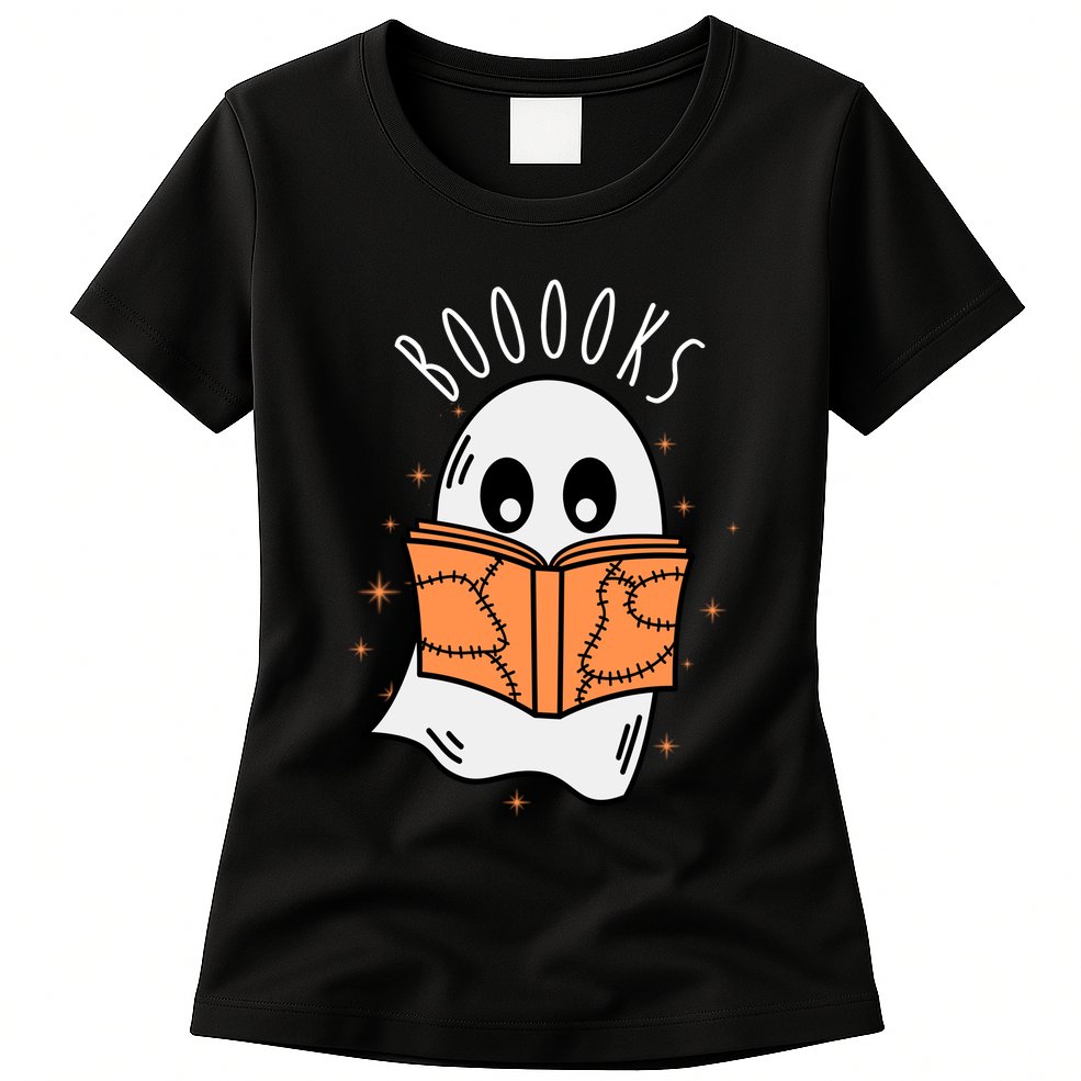 Ghost Reading Books Halloween Womens T-Shirt