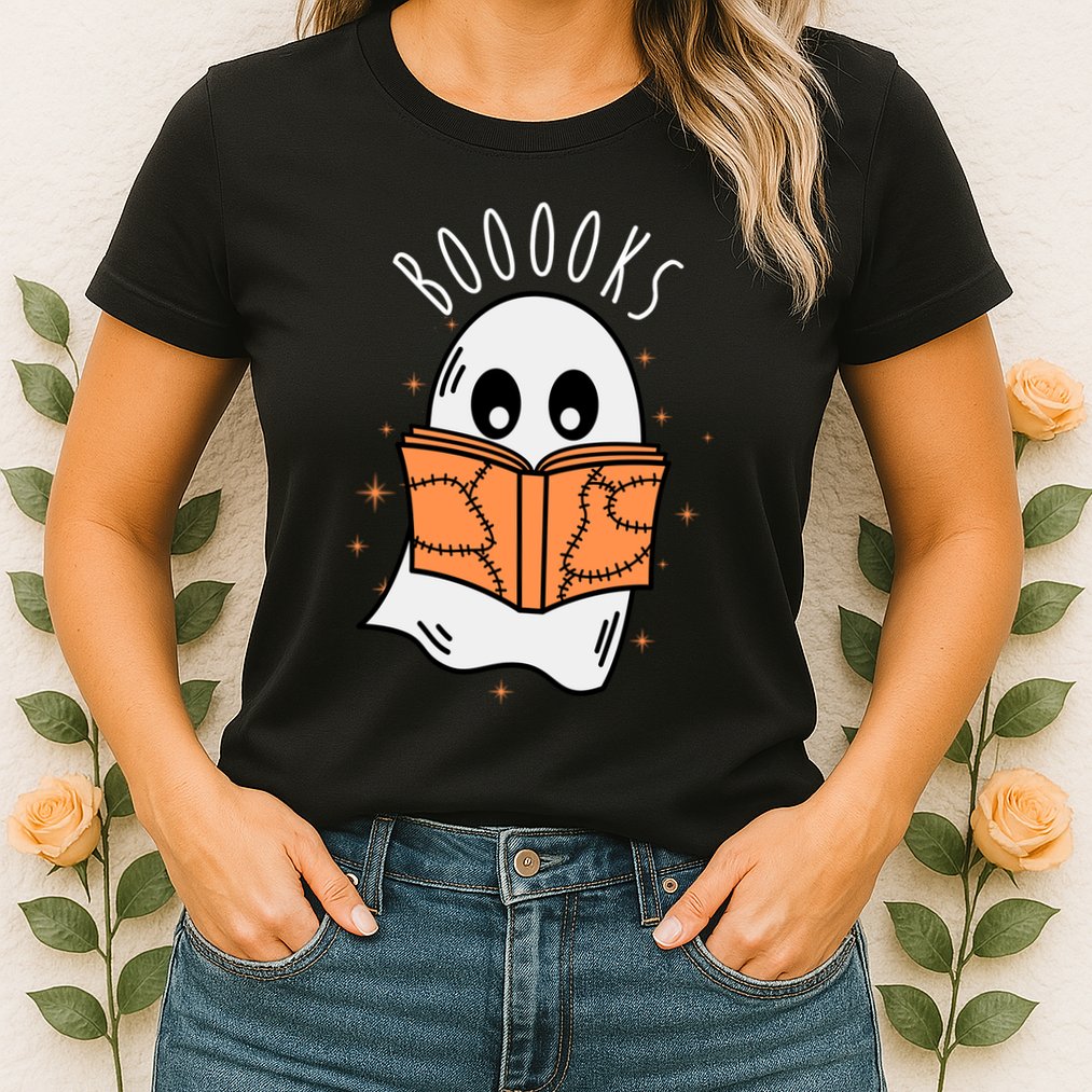 Ghost Reading Books Halloween Womens T-Shirt