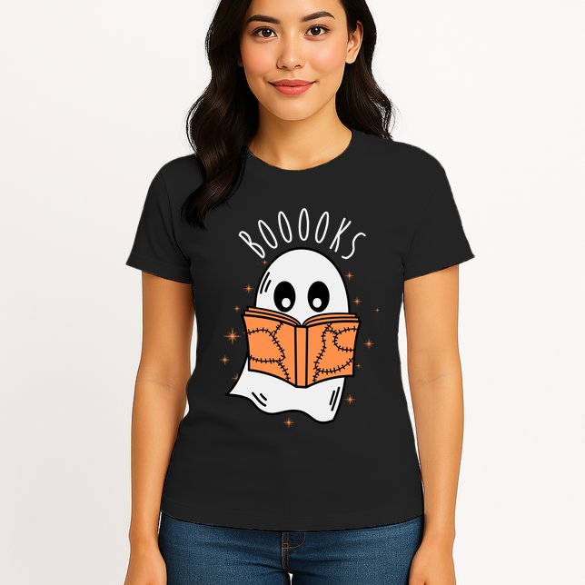 Ghost Reading Books Halloween Womens T-Shirt