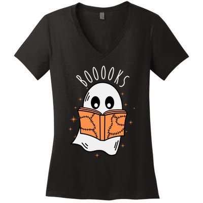 Ghost Reading Books Halloween Women's V-Neck T-Shirt