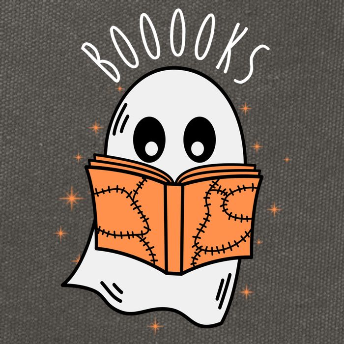 Ghost Reading Books Halloween Cotton Canvas Backpack