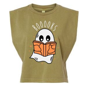 Ghost Reading Books Halloween Garment-Dyed Women's Muscle Tee