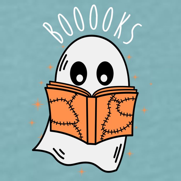 Ghost Reading Books Halloween Sueded Cloud Jersey T-Shirt