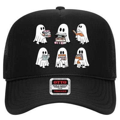 Ghost Reading Books Bookish Halloween High Crown Mesh Back Trucker Hat