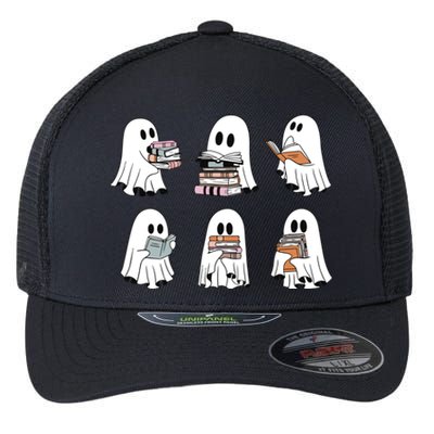 Ghost Reading Books Bookish Halloween Flexfit Unipanel Trucker Cap